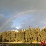 Regenbogen bei Wildbeobachtung mit Grundschulklasse am Vigiljoch Juni 2013